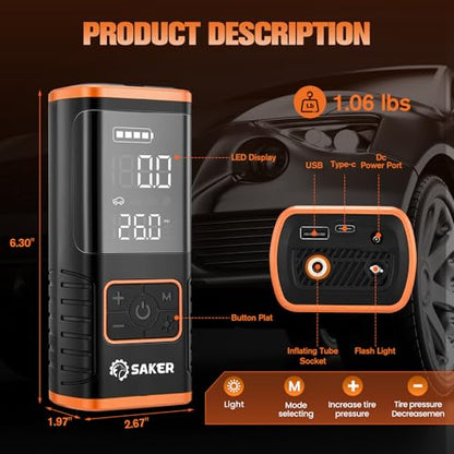 Tire Inflator Portable Air Compressor (Orange)