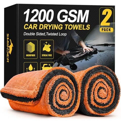 2 Pack 1200 GSM Car Drying Towels (Orange / Pack of 2)