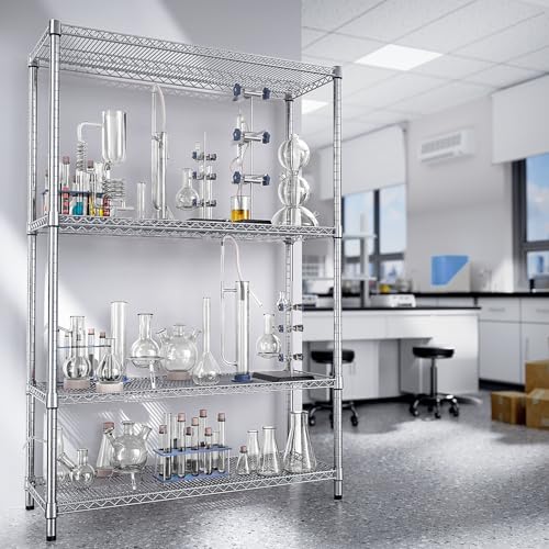 3400 LBS Garage Shelving Wide Storage Shelves 4 Tier Metal Shelves Heavy Duty Adjustable Utility Shelf Rack Chrome 17.7" D x 47.2" W x 70.4" H (4 Tier, 17.7" D x 47.2" W x 70.4" H / Chrome)