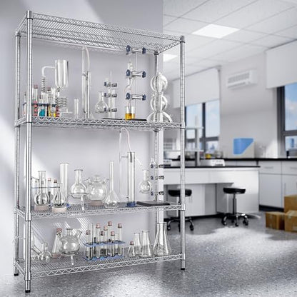 3400 LBS Garage Shelving Wide Storage Shelves 4 Tier Metal Shelves Heavy Duty Adjustable Utility Shelf Rack Chrome 17.7" D x 47.2" W x 70.4" H (4 Tier, 17.7" D x 47.2" W x 70.4" H / Chrome)