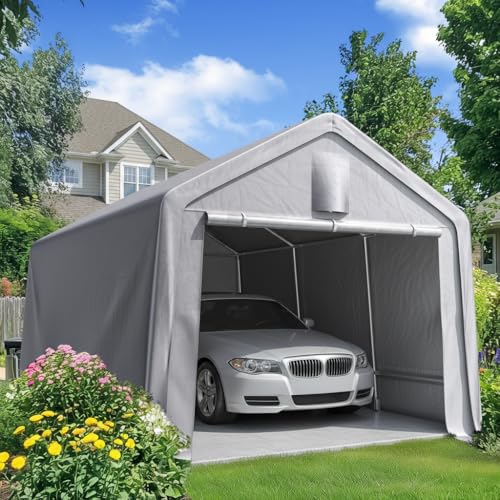 10x15FT Carport Storage Shelter Large Shed with Roll (10'X15' / Silver Gray)