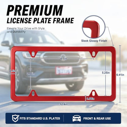 4 Holes Stainless Steel License Plate Frames (Red)