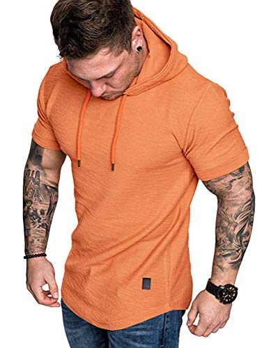 Mens Fashion Hoodies Sport Pullover Solid Color Shirt Workout Lightweight Tops Orange (Small / Orange1)