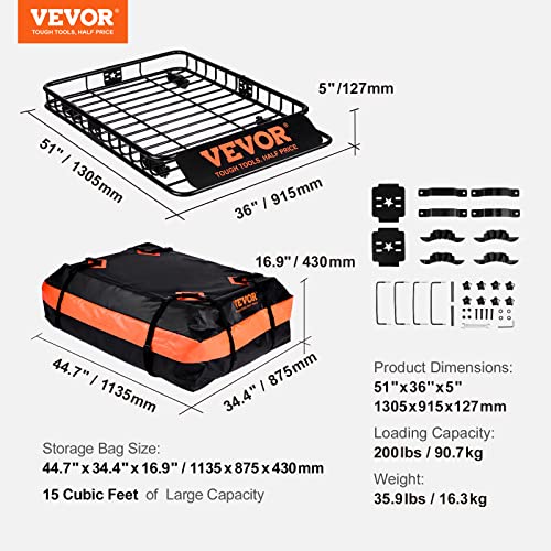 Roof Rack Cargo Basket (Basket w/ Bag / 51x36in)