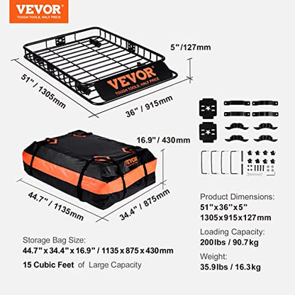 Roof Rack Cargo Basket (Basket w/ Bag / 51x36in)