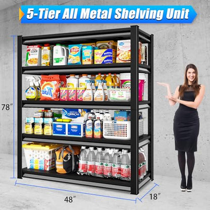 48" W Garage Shelving Heavy Duty (48"W×18"D×78"H / Black)