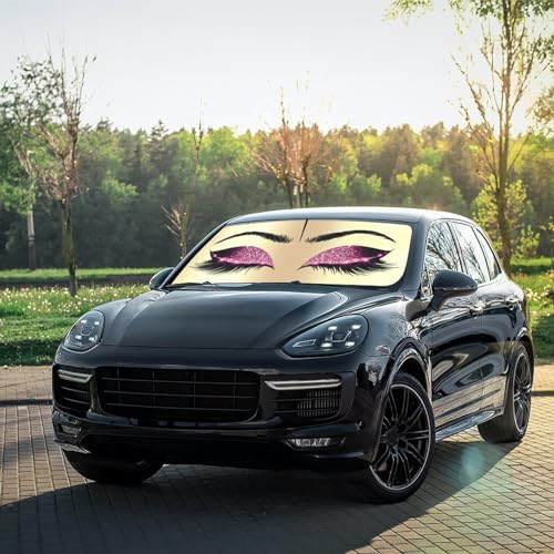 Hello Girl Gorgeous Eyelash Car Windshield Sun Shade Umbrella Automotive Windshield Sunshade Foldable Front Car Accessories Interior Decor to Keep Vehicle Cool for Most Vehicles 57'' X 30'' (57'' X 30'' / style-AB18)