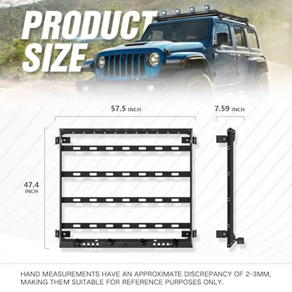 Roof Rack Cargo Basket with 4 PCS LED Light Bar Compatible with 2007 (Jeep Wrangler & Gladiator)