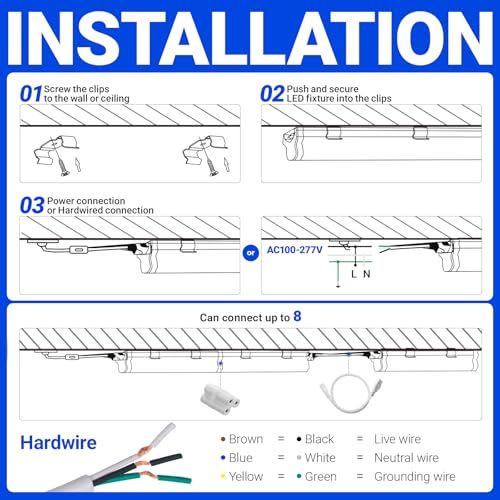 6 Pack LED T5 Integrated Single Fixture (6500k Super Bright White / 4 Feet-6 Power Cords)