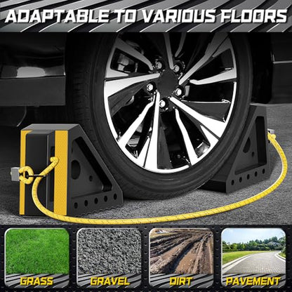 4 Pack Heavy Duty Wheel Chocks with 39" Rope & Dual Reflective Strips (4 Pack)