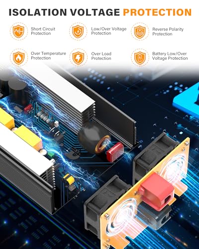 3000W Pure Sine Wave Inverter 12V DC to 110V 120V AC Converter for RV Truck Home Off (3000w-12v)