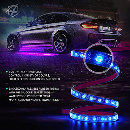 8Pcs Car RGB LED Strip Lights (8PCS Interior+Exterior)