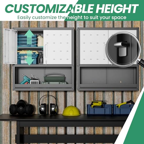Garage Wall Cabinet (Black/Grey / 2 Doors & Open Storage)