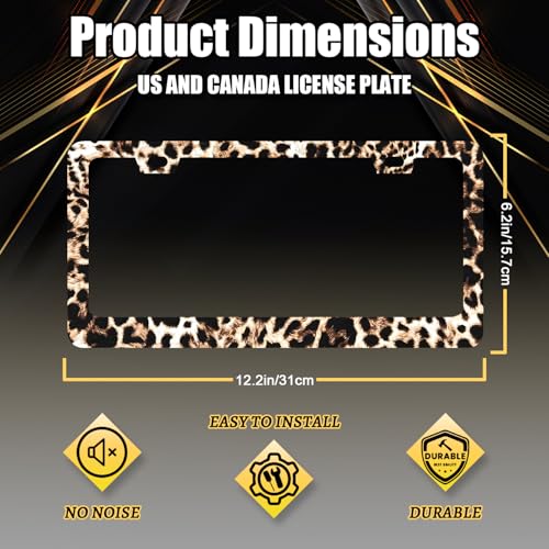 Stainless Steel Animal Brown Leopard License Plate Frame 12.2 x 6.2 Inch (Brown Leopard Retro Prints)