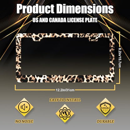Stainless Steel Animal Brown Leopard License Plate Frame 12.2 x 6.2 Inch (Brown Leopard Retro Prints)