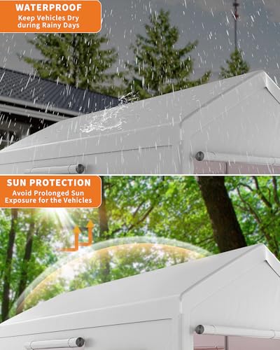 10x20 Ft. Metal Carport Garage with PE Fabric and Galvanized Steel Frame Outdoor Shelter for Cars (White / 10*20FT)
