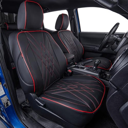 Custom Fit Tacoma Car Seat Covers for Toyota Tacoma 2024 2025 2026 Xtra Cab SR (Leather (Black with Red Trim) / 2024-2026 Tacoma Xtra Cab Front Row)