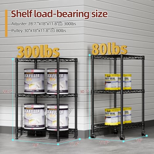 Small Wire 3 Adjustable Shelves Pantry Metal Shelf Floor Organizer (Black / 3-Tier 11.8"D X 17.3"W X 30.7"H)