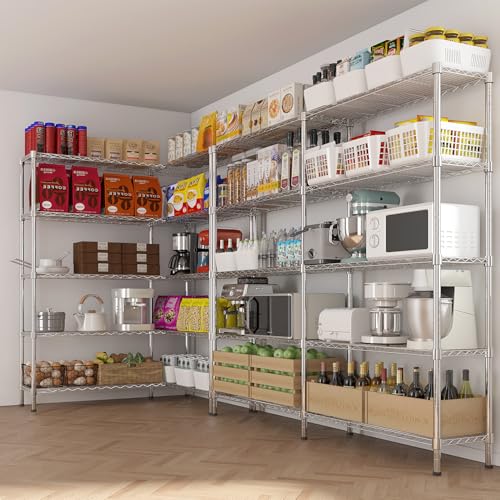 5 Tier Storage Shelves 1430LBS Heavy Duty Metal Shelving (Chrome / 58"W × 13.8"D × 71"H)