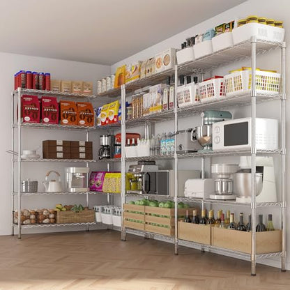 5 Tier Storage Shelves 1430LBS Heavy Duty Metal Shelving (Chrome / 58"W × 13.8"D × 71"H)