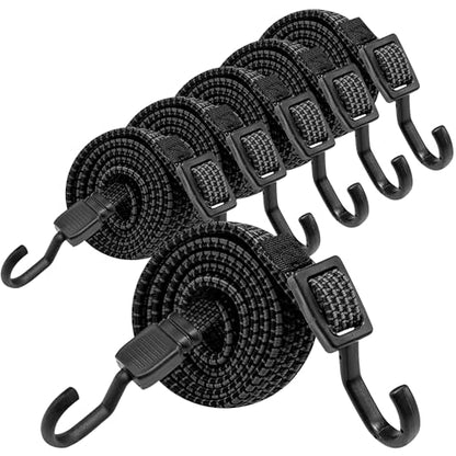 Bungee Cords Flat Adjustable Bungee Cords with Hooks Heavy Duty 48 Inch (48 Inch / 6pcs Black)