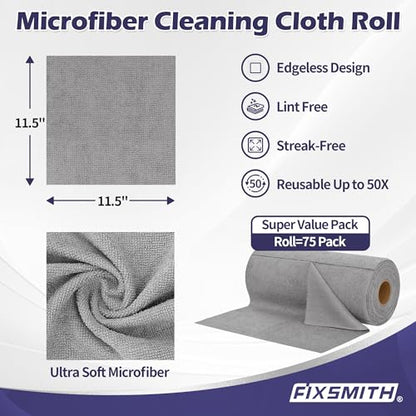 Microfiber Cleaning Cloth Roll (75PK / Grey)