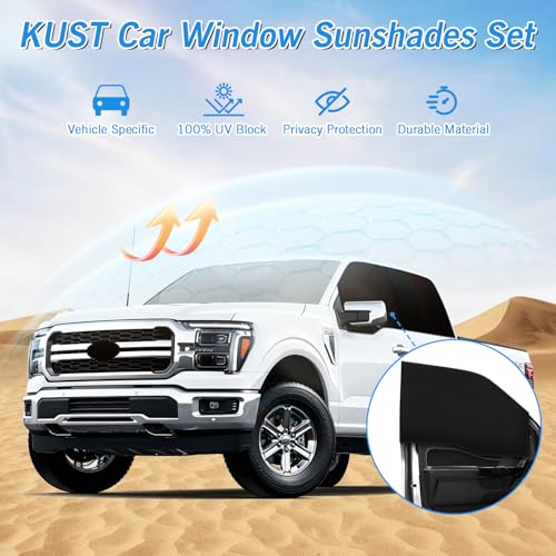 Windshield Sun Shade Umbrella for Ford F150 Hybrid 2021 2022 2023 2024 2025 2026 Rear Window Shades 100% UV Protection and Blackout Privacy 5PCS Car Window Covers Accessories (5-Piece Set | Fits Ford F150 2021-2026)