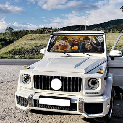 Funny Bear Car Windshield Sun Shade Umbrella Foldable Car Foldable Umbrella Sunshade for Front Window Block UV Rays Car Accessories Auto Windshield Sun Shades Cover (One Size / Funny Bear)