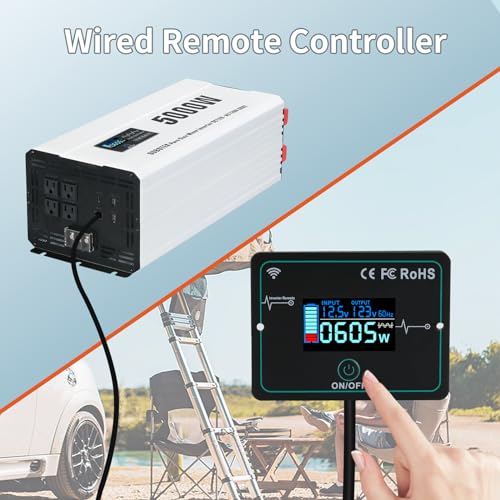 5000W Power Inverter Pure Sine Wave 12V DC to 120V AC (5000W-Wireless / 12V)