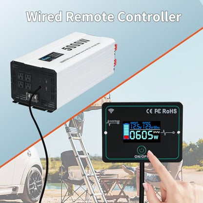 5000W Power Inverter Pure Sine Wave 12V DC to 120V AC (5000W-Wireless / 12V)