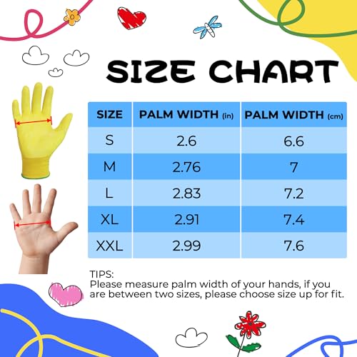 2 Pairs Kids Gardening Gloves (Yellow (Pack of 2) / XX-Large (Age 11-13))