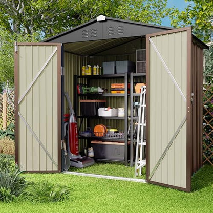 6 x 4 FT Outdoor Storage Shed (Brown / 6' x 4' FT/Peaked-roof)