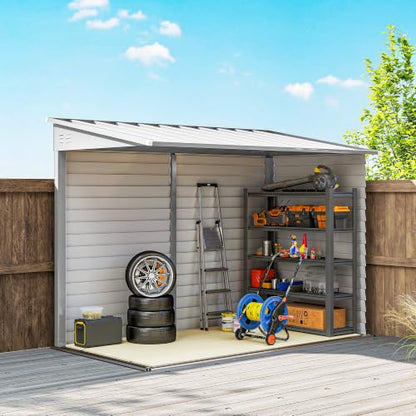 4.6' x 9' Steel Outdoor Storage Shed Waterproof Lean (White)