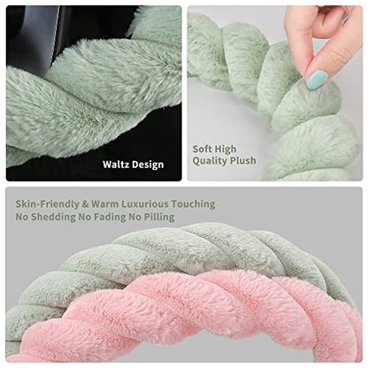 Luxury Fluffy Winter Car Steering Wheel Cover for Women Soft Warm Plush Cute Auto Accessories for Vehicle (Pink / Standard Size [14.75-15.15"] (37.5-38.5cm))