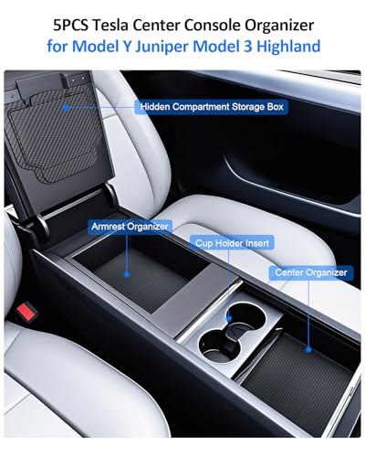 5PCS Center Console Organizer Tray for Tesla 2025 2026 Model 3 Highland Model Y Juniper & Model Y L Accessories (Juniper & Highland (Style 2))
