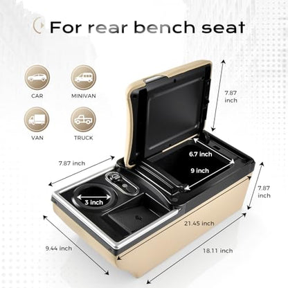 Universal Car Center Console with Wireless Charging & Cup Holder (Wireless Charging / Beige)