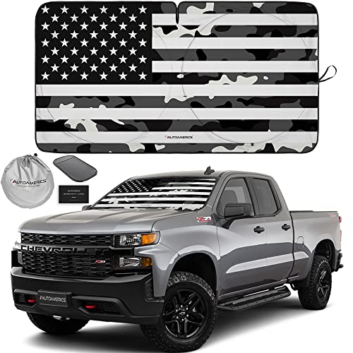 1 Piece Windshield Sun Shade B&W Camo American Flag USA Design (USA B&W CAMO FLAG / LARGE = 64 x 33.5 inches)