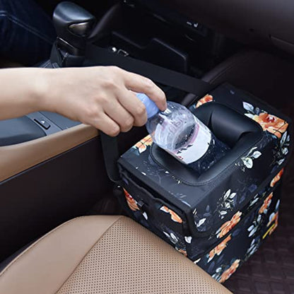 Cute Car Trash Can with Lid (Orange Floral / 2 Gallons)