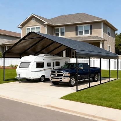 Heavy Duty Metal Carport 20x20 FT Galvanized Steel Carport Shelter for 2 Car Extra Large Canopy for Dual Vehicle (20x20 FT)