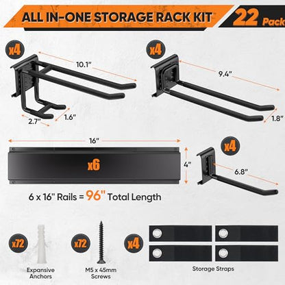 Heavy Duty Garden Tool Organizer Metal Wall Mount (96")