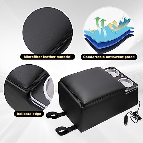 Center Console Organizer with LED Light and Cup Holders (Black)