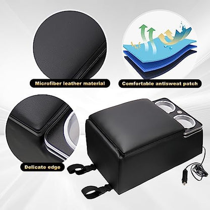 Center Console Organizer with LED Light and Cup Holders (Black)