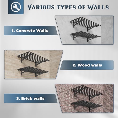 2 Pack Garage Shelving Wall Mounted with 8 Hooks (2 pack-2x4ft)