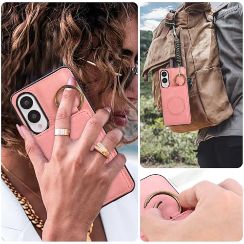Compatible with Samsung Galaxy S25 Edge Wallet Case Screen Protector Crossbody Shoulder Strap Ring Buckle Stand Card Holder Magnetic Car Mount Phone Cover for S25Edge 25S S 25 25Edge Women Men Pink (Rose Gold / for S25 edge)