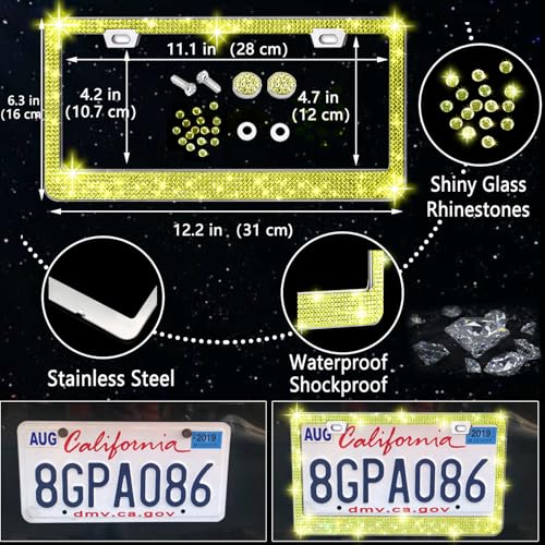 27 PCs Yellow Bling Car Accessories Set for Women (Yellow Diamond)