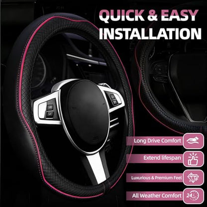 6 PCS Car Steering Wheel Cover Set (Steering Wheel Cover Set / Black with pink)