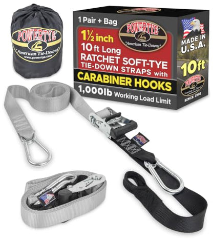 1.5 inch x 10ft Ratchet Straps w (10 ft + Storage Bag / Silver)