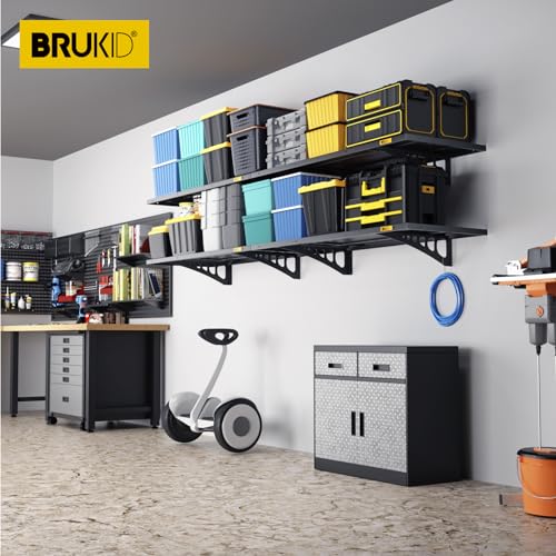 4Pack 1.64x4ft Adjustable Metal Garage Wall Shelving Heavy Duty Garage Storage Shelf Wall Mounted Black (1.64x4ft-4Pack / Black)