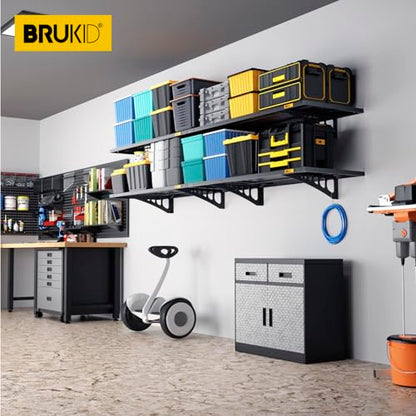 4Pack 1.64x4ft Adjustable Metal Garage Wall Shelving Heavy Duty Garage Storage Shelf Wall Mounted Black (1.64x4ft-4Pack / Black)