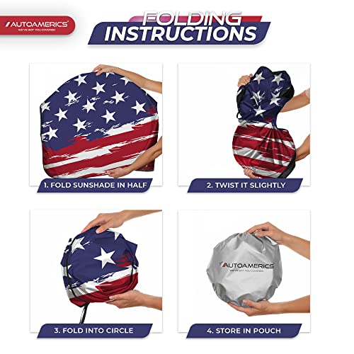 Truck Windshield Sun Shade with Storage Pouch & Anti (USA ART FLAG-2 / X-LARGE = 66 x 36 inches)
